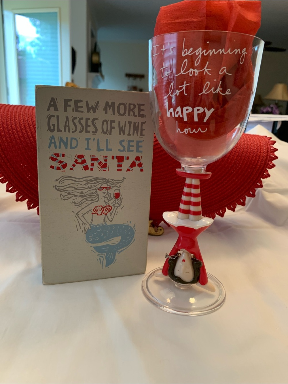 Holiday SET - Happy Hour Festive Stemware plus Mermaid Box Sign